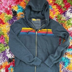 Aviator Nation Men's Dark Blue Zip-Up with Colorful Stripes
